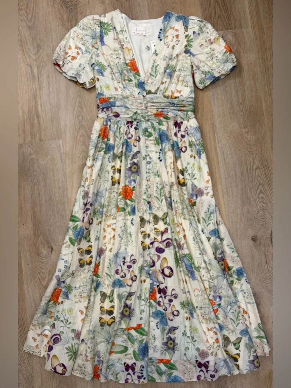 NWT by Anthropologie Floral Cream V-Neck Maxi Dress with Puff Sleeves - Picture 8 of 11